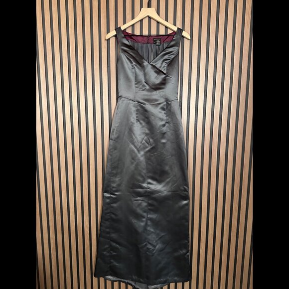 BCBG Maxazria Maxi Dress Gown 0 Womens Gray Frilled Back Satin Sleeveless - Picture 1 of 7